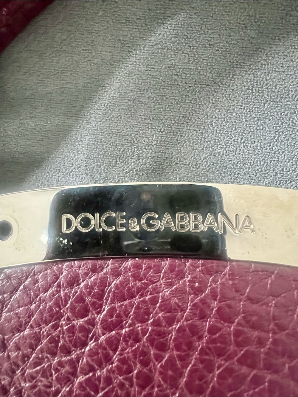 Dolce and Gabbana plum pebbled leather shoulder bag with silver hard ware. - Picture 13 of 14